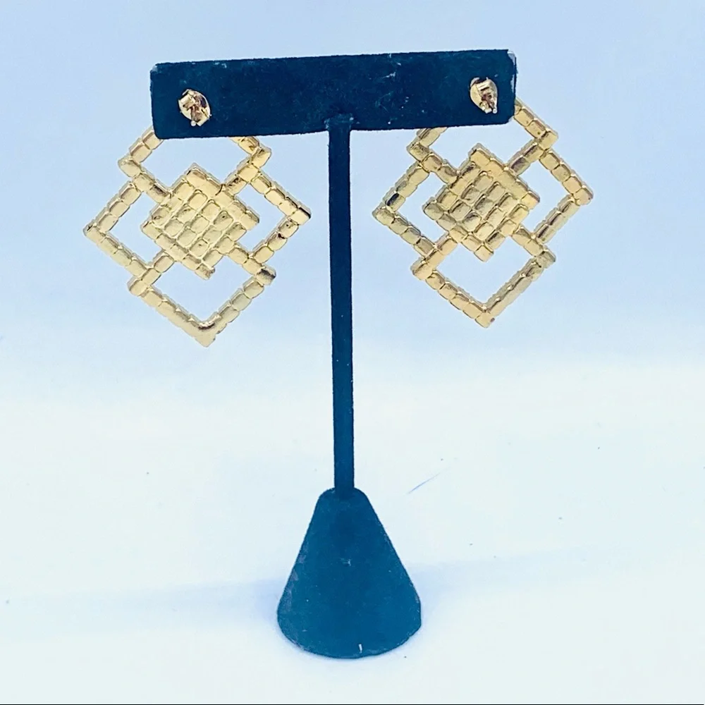 Vintage rhinestone pierced earrings geometric costume jewelry new old stock